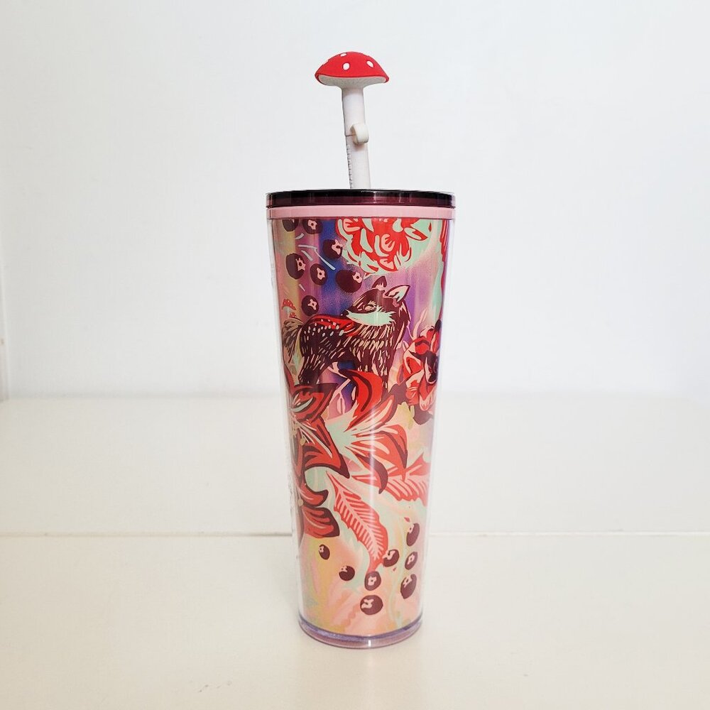 Starbucks Enchanted Forest Mushroom Venti Cold Tumbler 24 oz with Straw Topper